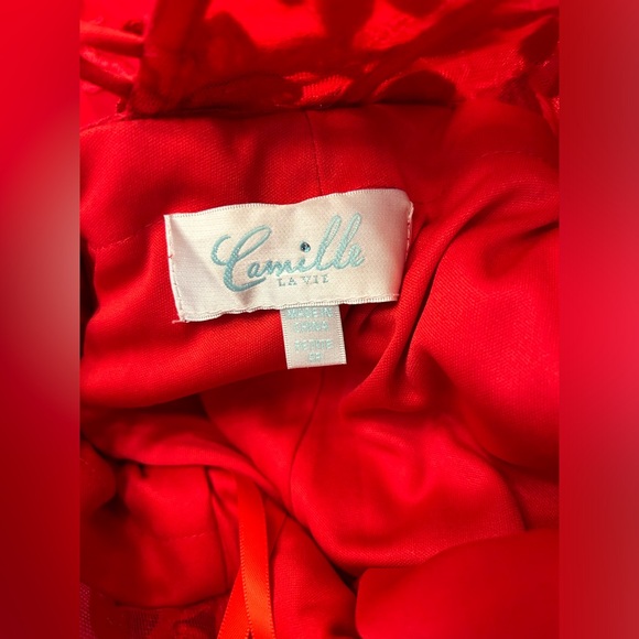 Prom/formal dress- camille la vie, red lace + tulle. hemmed to fit 5”2 person - Picture 7 of 7